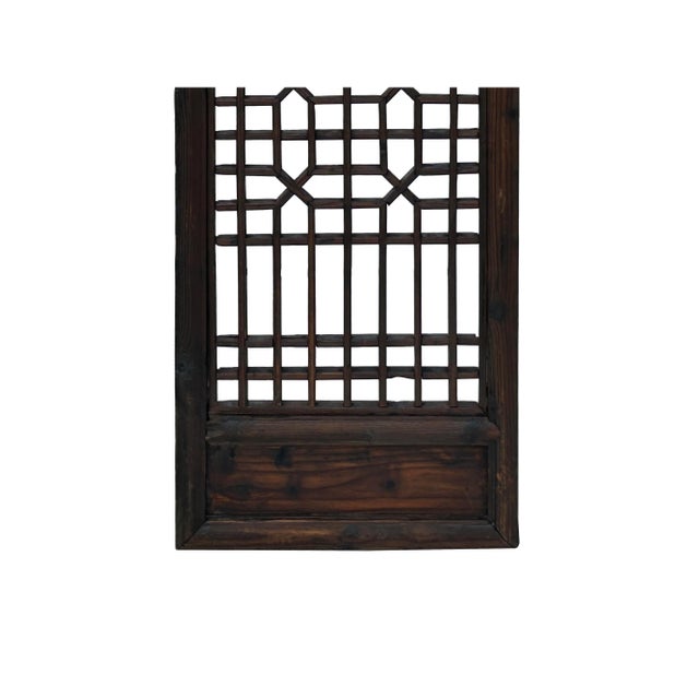 Chinese Chinese Vintage Restored Wood Geometric Pattern Brown Wall Hanging Art For Sale - Image 3 of 6