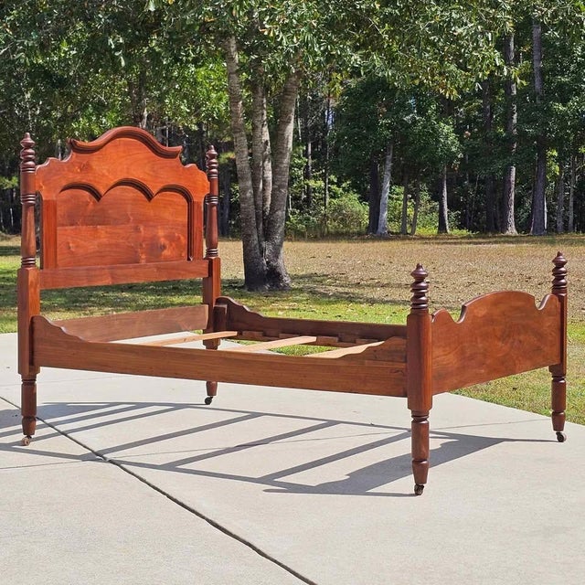 Antique Chippendale Style, Cherry, (3/4 Bed), Turned Post, Gracefully Curved Headboard For Sale - Image 4 of 6