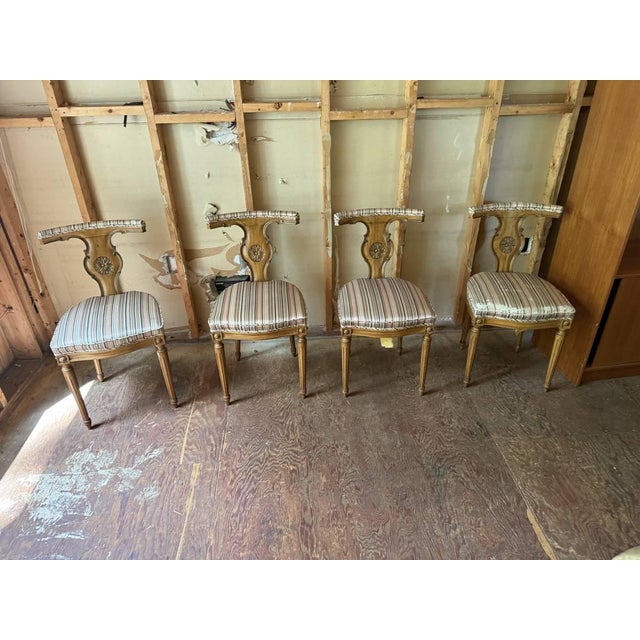 Set of 4 Neoclassical Style Dining Chairs . Solid wood frame, carved back and tapered fluted legs, sturdy and strong 1...