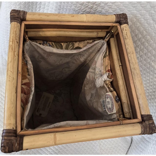 Late 20th Century MacKenzie-Childs Bamboo & Rattan Wastebasket With Painted Panels For Sale In San Francisco - Image 6 of 7