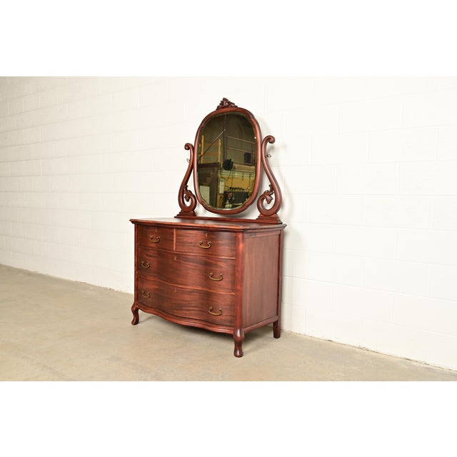 Victorian Early Widdicomb Antique Victorian Carved Mahogany Serpentine Front Dresser With Mirror, Circa 1890s For Sale - Image 3 of 18