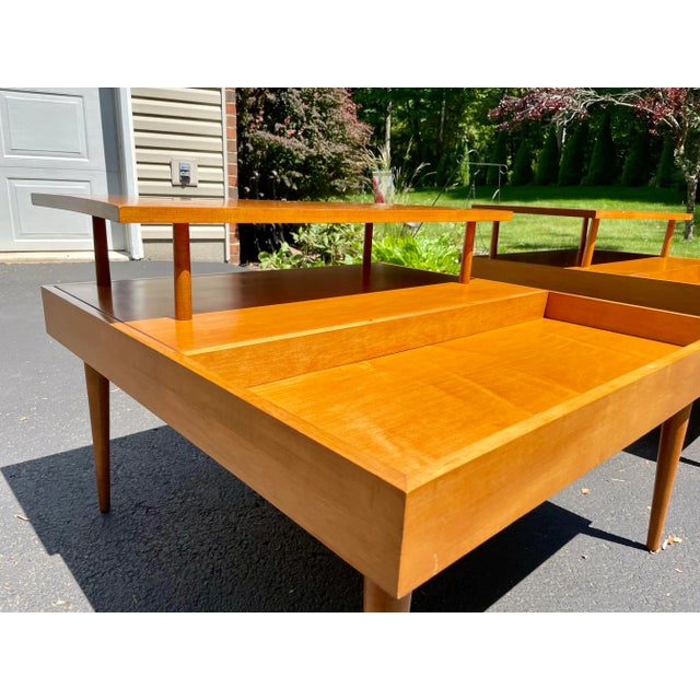 Wood Pair of Mid-Century Modern Paul McCobb Planner Group Two-Tier Maple End Tables by Winchendon For Sale - Image 7 of 12