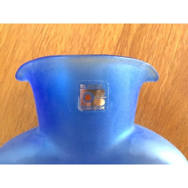 Glass Blenko Water Pitcher Frosted Blue For Sale - Image 7 of 9