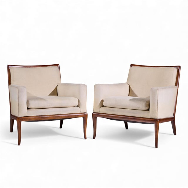 Mid-Century Modern Robsjohn Gibbings for Widdicomb Mid Century Walnut Saber Leg Lounge Chairs – Pair For Sale - Image 3 of 12