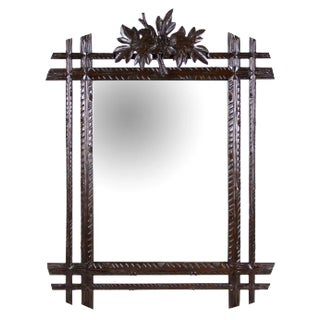 Black Forest Wall Mirror with Center Top Carving, Austria, 1890s For Sale