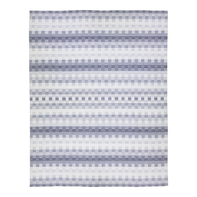 2010s Gray Modern Kilim Flatweave Wool Rug With Geometric Design For Sale