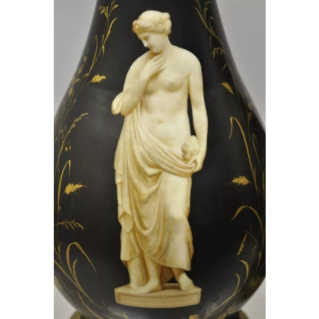 Antique French Neoclassical Black Porcelain Classical Bulbous Table Lamps - Pair For Sale - Image 4 of 12