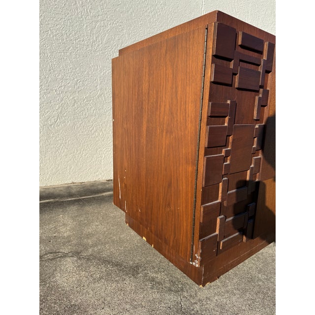 1960s Attributed to Paul Evans Style Brutalist Dresser by Lane | Mid Century Modern Walnut 9 Drawer Lowboy | Vintage 1970s Pueblo Mosaic Credenza For Sale - Image 5 of 12