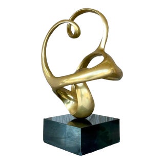 Vintage Boho Signed Abstract Brass Sculpture For Sale