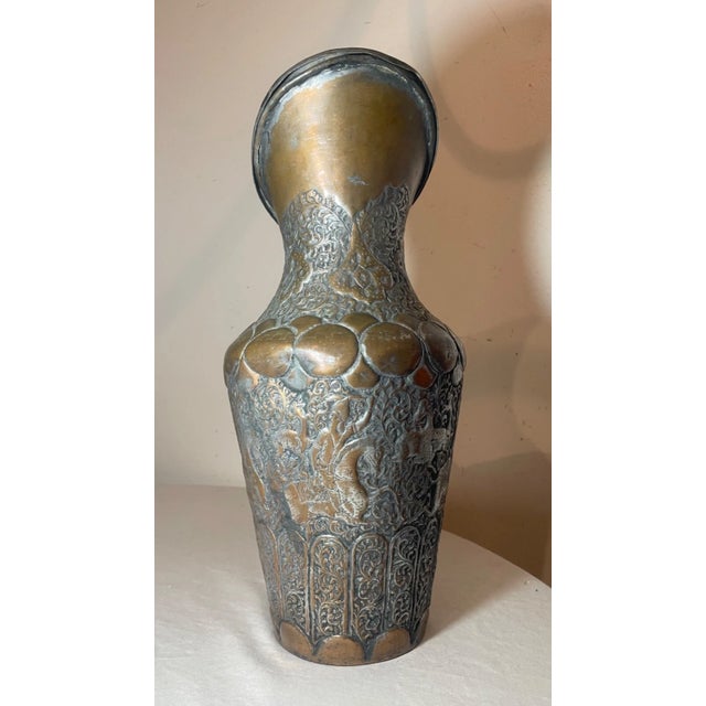 Large Antique 1800s Tooled Copper Middle Eastern Water Pitcher Metalware Pot Jug For Sale - Image 4 of 17