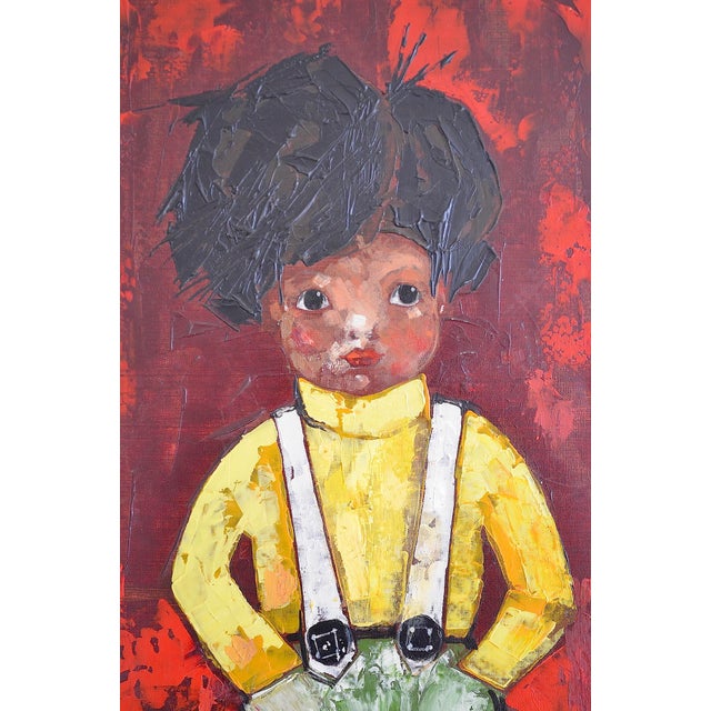 1960s Boy with a Duck, 1960s, Oil on Canvas For Sale - Image 5 of 7