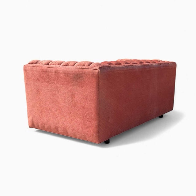 1980s Postmodern Rose Pink Grid-Tufted Loveseat, 67 In For Sale - Image 14 of 18