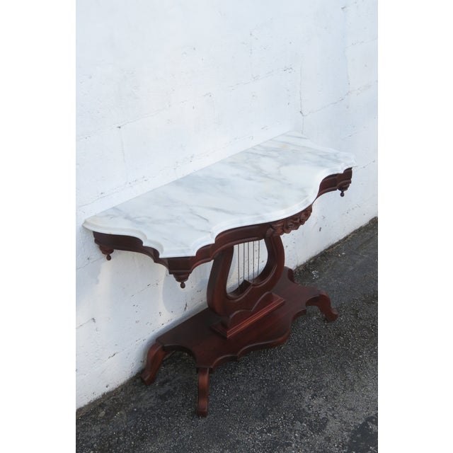 Mid 20th Century Victorian Style Marble Top Harp Design Console Entry Table For Sale - Image 11 of 17