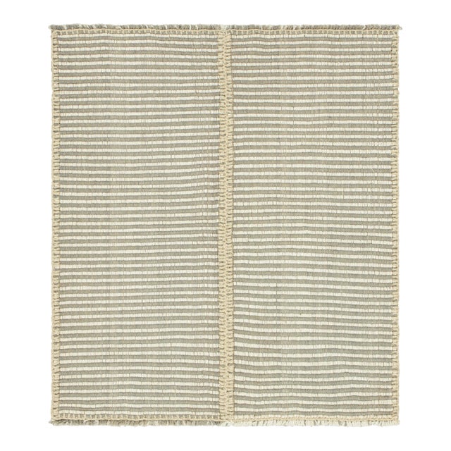 Rug & Kilim’s Contemporary Kilim in Gray and Ivory White Textural Stripes For Sale