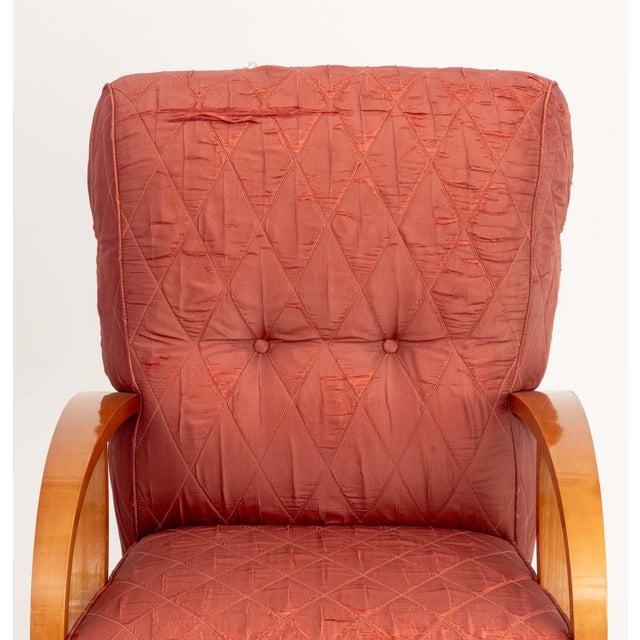 Art Deco Pair of Art Deco Vintage Silk Upholstered Bentwood Armchairs For Sale - Image 3 of 9