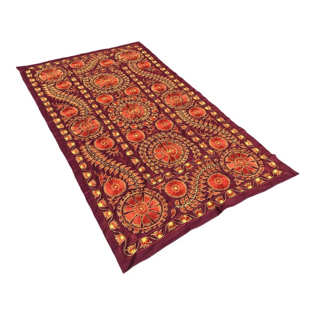 Boho Chic Crochet Bedspread From Handmade Suzani Fabric For Sale