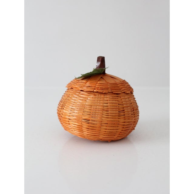Vintage Woven Pumpkin Basket With Lid For Sale - Image 6 of 10
