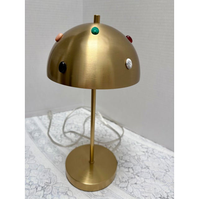 2000 - 2009 Gold Metal Mushroom Desk Lamp With Textured Semi Precious Assortment of Stone Accents For Sale - Image 5 of 7