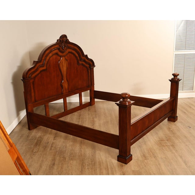 High Quality King Size Mahogany Bed Frame With Traditional Styling. This Bed Features A Shaped Panel Headboard With Raised...