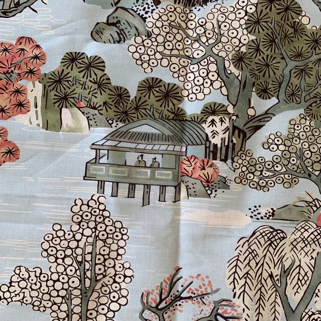 Thibaut Asian Scenic Linen Fabric 1 Yard Chairish