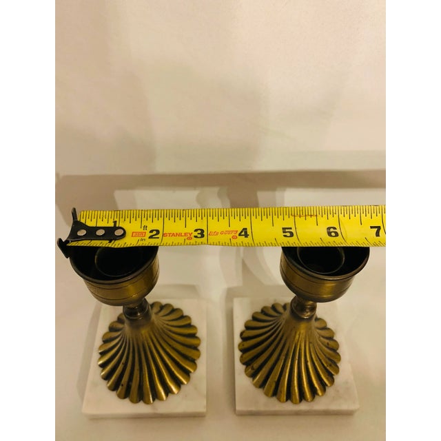 Mid 20th Century Hollywood Regency White Marble and Brass Candlesticks - Set of 2 For Sale - Image 12 of 13