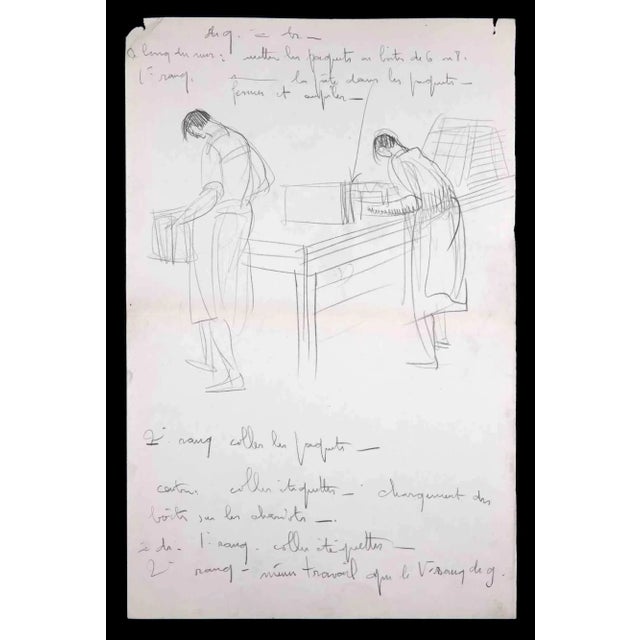 Sketches of two People is an Original Pencil Drawing realized by an Unknown artist in mid-20th century. Good condition on...