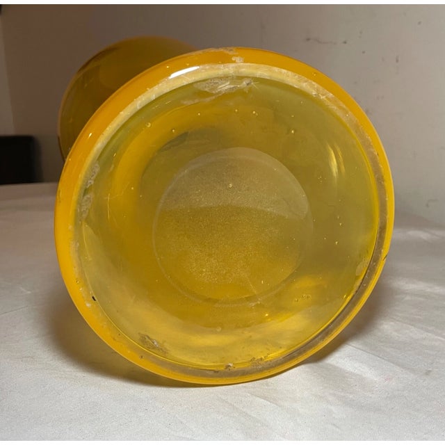 1990s Gigantic Hand Blown Michael J Schunke Yellow Purple Signed Studio Art Glass Vase For Sale - Image 12 of 13