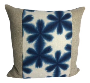 Indigo Kimono Fabric on Heavy Linen Pillow Cover
