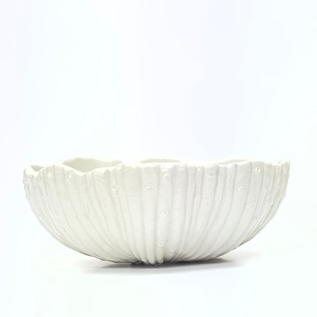Hand-Crafted White Ceramic Faux Bamboo Serving Bowl For Sale - Image 9 of 11