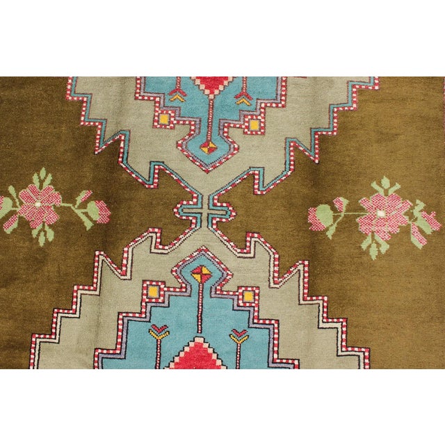 Bright Green Bright Vintage Turkish Carpet in Green and Unique Vivid Colors & Design 5'10" X 9'8" For Sale - Image 8 of 9