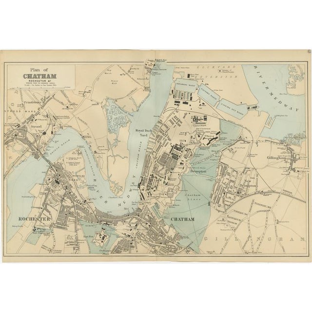 Decorative Map of Chatham, Rochester and Gillingham, Naval Dockyard Plan, 1885 For Sale - Image 9 of 9