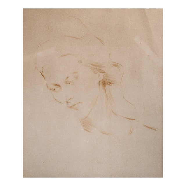 Unknown, Female Portrait Study Drawing, 1890s, Crayon For Sale