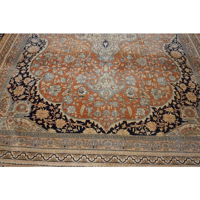 Tangerine Classic Fine Ivory Traditional Floral Medallion Design Antique Persian Mohtasham Kashan Rug For Sale - Image 8 of 12