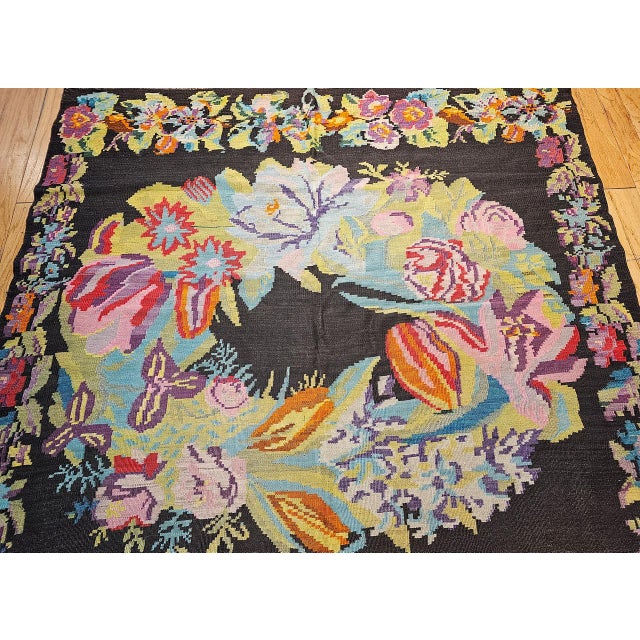Vintage Caucasian Karabagh Kilim, Floral Wreaths Pattern, Handwoven Wool, 6' x 13' For Sale - Image 9 of 13