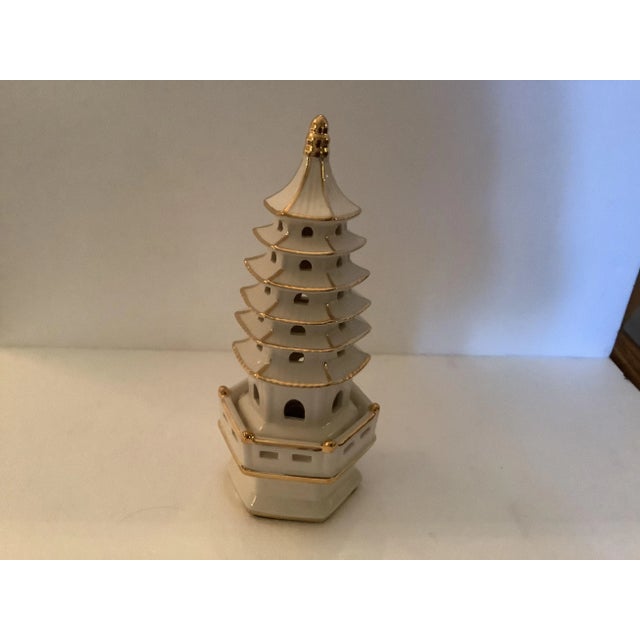 Cream Chelsea House Small Pagoda Sculpture With Gold Accents For Sale - Image 8 of 8