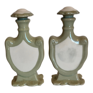 Pair of Ceramic Perfume Bottles, Pastel Green and White