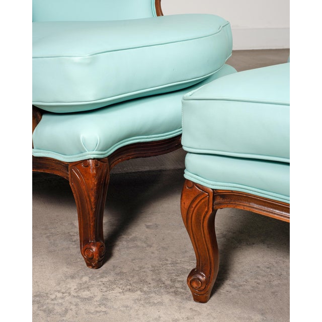 Louis XV Style Bergère Lounge Chair in Tiffany Blue + Ottoman For Sale - Image 12 of 18