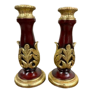 Vintage Cbk Ltd Llc Brown and Gold Candlestick Holders - Pair