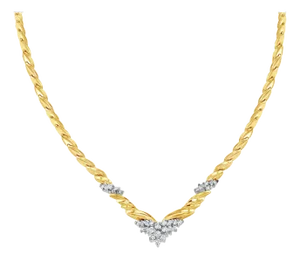 V' Shaped Two-Toned Diamond Vintage Style Necklace