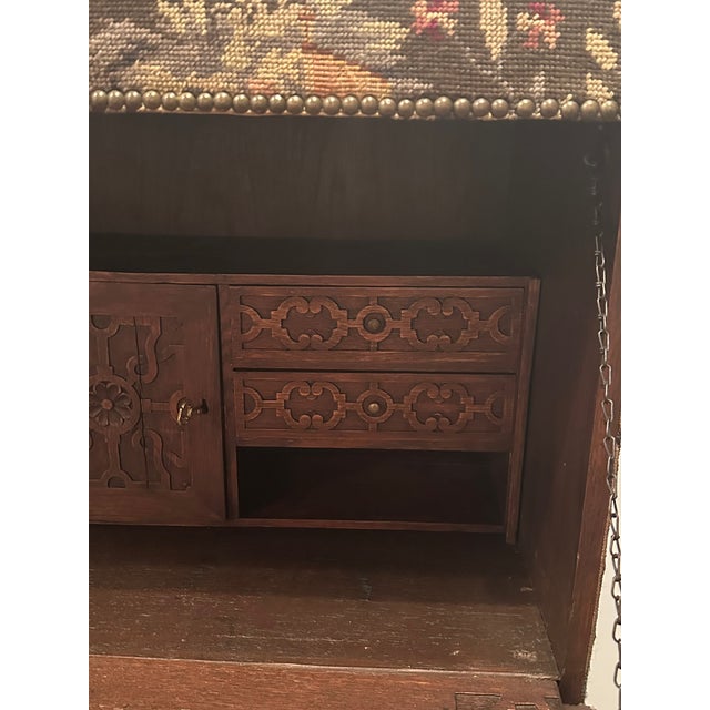Blue Jacobean Style Tapestry Covered Desk on Barley Twist Base For Sale - Image 8 of 12