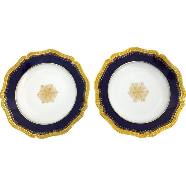 Ceramic Ten French Limoges Cobalt Blue Porcelain Soup Bowls With Gold Trim C1900 For Sale - Image 7 of 8