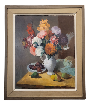 Pierre Wagner, Still Life with Flowers and Fruit, Early 20th Century, Oil on Canvas
