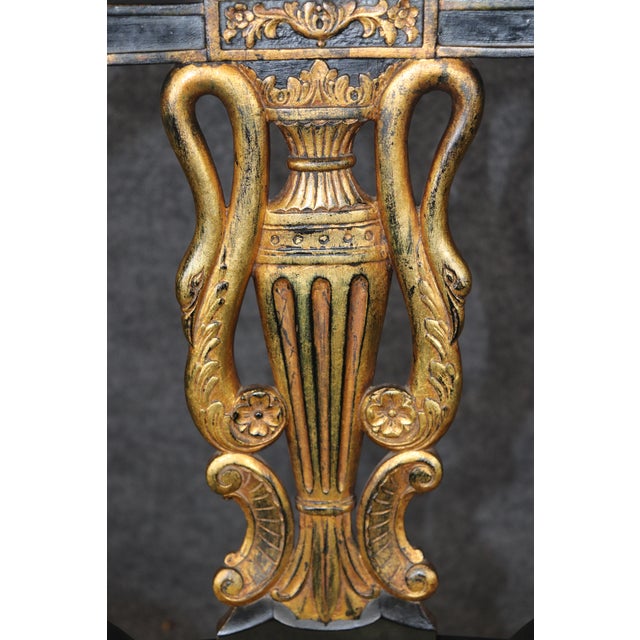 Gold 19th C. Set of 8 Italian Neoclassical Ebonized Gilt Dining Room Chairs For Sale - Image 8 of 11