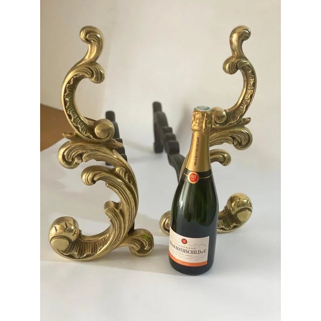 19th Century Black and Gold Color Steel and Bronze Andirons, France For Sale - Image 4 of 10