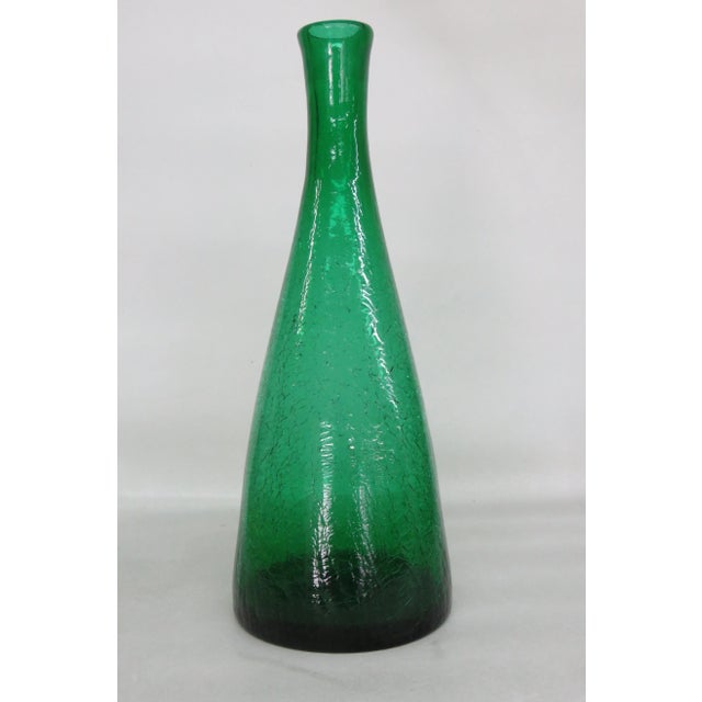 Emerald Green Crackle Glass Decanter Bottle Vase No Stopper For Sale - Image 13 of 13