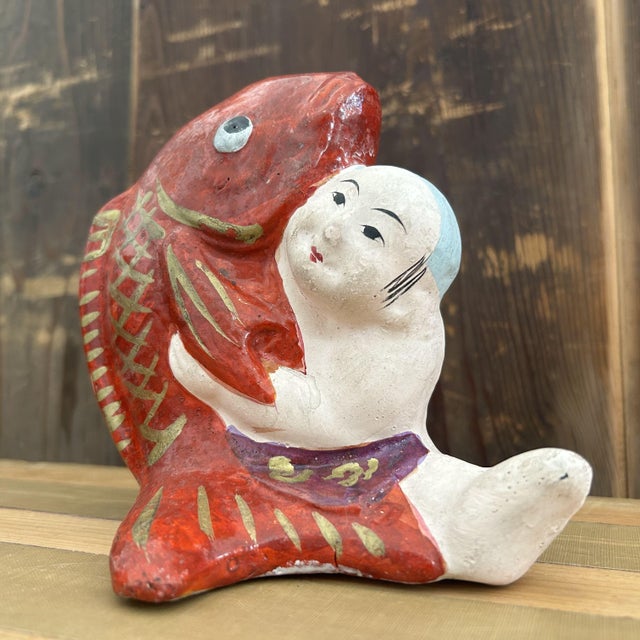 Vintage Japanese Kintarō with Carp Figurine, 1950s For Sale - Image 10 of 13