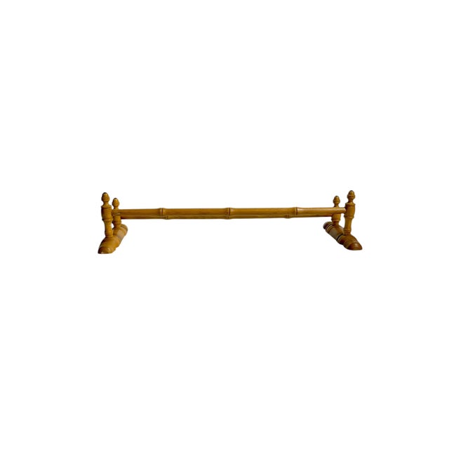 Vintage French Provincial Faux Bamboo Carved Wood Double Towel Rack For Sale - Image 11 of 17