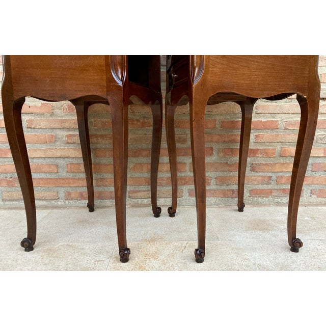 French Walnut Nightstand with Drawers and Shelf, 1950s, Set of 2 For Sale - Image 12 of 16