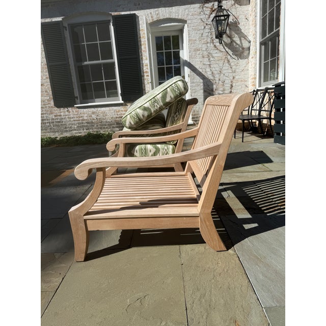 4 Teak Club Chairs With Seat and Back Cushions in Quadrille China Seas Bali Hai in Green For Sale - Image 9 of 14