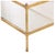 A coffee table featuring a slender brass frame with two clear glass shelves. The clean rectangular silhouette is accented...